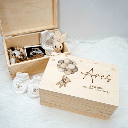Personalisierte Erinnerungskiste - Beige Teddy & Girlanden