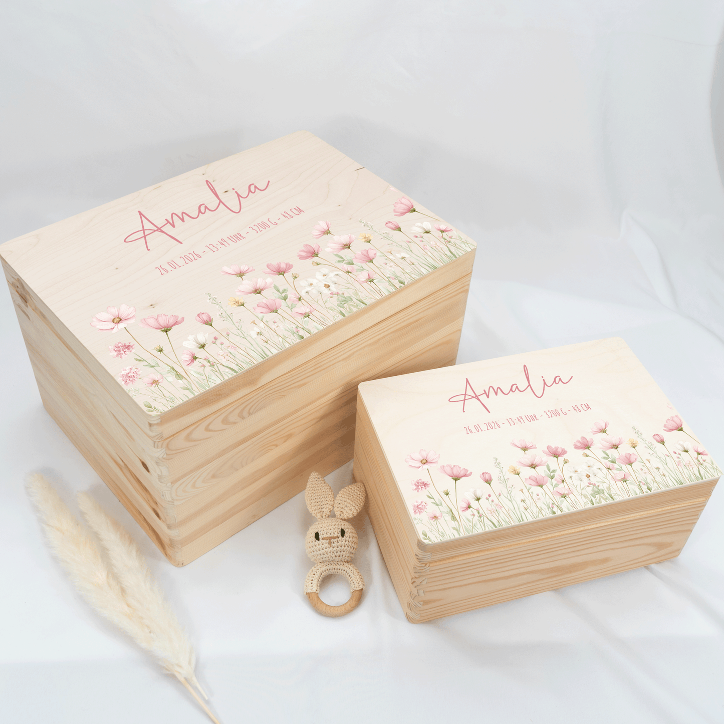 Personalisierte Erinnerungskiste - Rosa Blumenmotiv 3