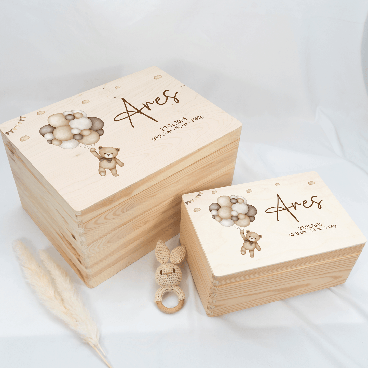 Personalisierte Erinnerungskiste - Beige Teddy & Girlanden