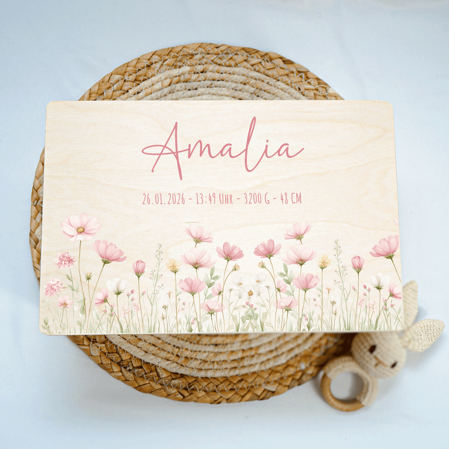 Personalisierte Erinnerungskiste - Rosa Blumenmotiv 3