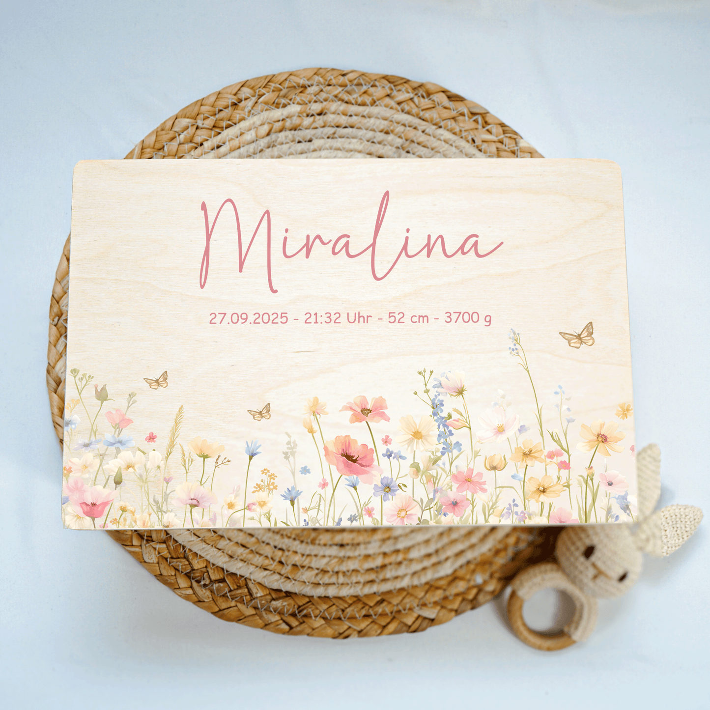 Personalisierte Erinnerungskiste - Rosa Blumenmotiv 2