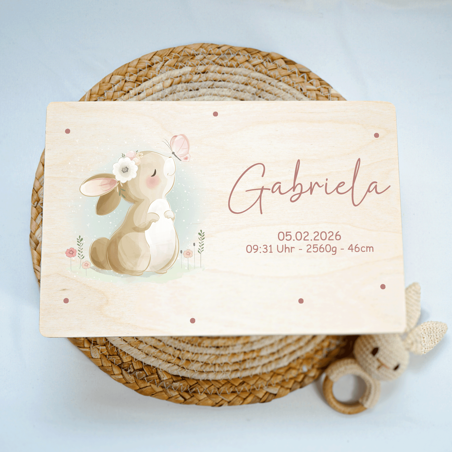 Personalisierte Erinnerungskiste - Hase & Schmetterling
