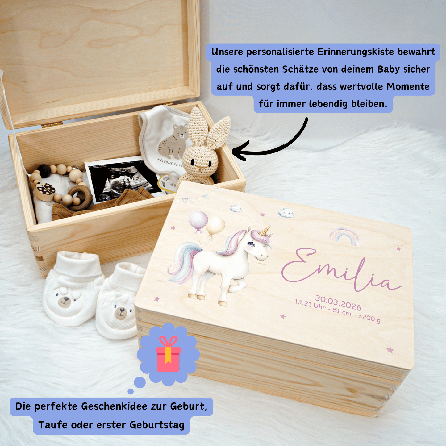 Personalisierte Erinnerungskiste - Einhorn Motiv 2