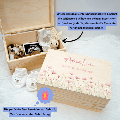 Personalisierte Erinnerungskiste - Rosa Blumenmotiv 3