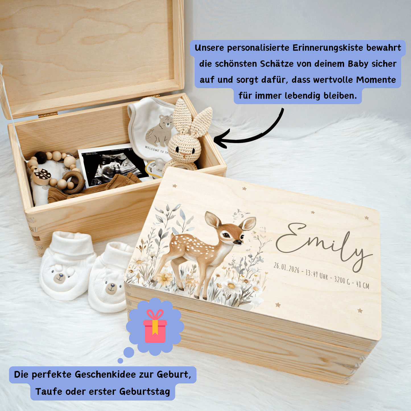 Personalisierte Erinnerungskiste - Süßer Reh