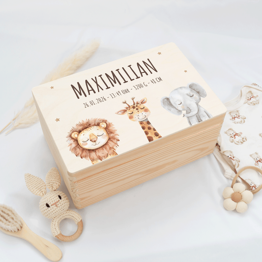Personalisierte Erinnerungskiste - Süße Safarifreunde
