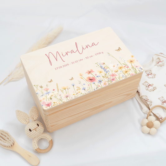 Personalisierte Erinnerungskiste - Rosa Blumenmotiv 2
