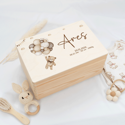 Personalisierte Erinnerungskiste - Beige Teddy & Girlanden