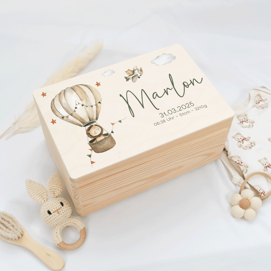 Personalisierte Erinnerungskiste - Safari Tiger & Heißluftballon