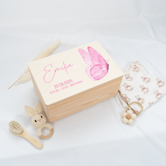 Personalisierte Erinnerungskiste - Rosa Schmetterling
