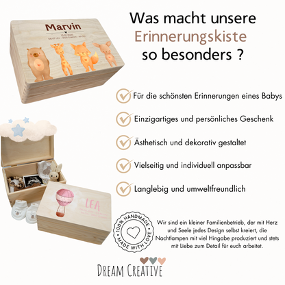 Geschenkset zur Geburt - Personalisierte Erinnerungskiste & Nachtlampe