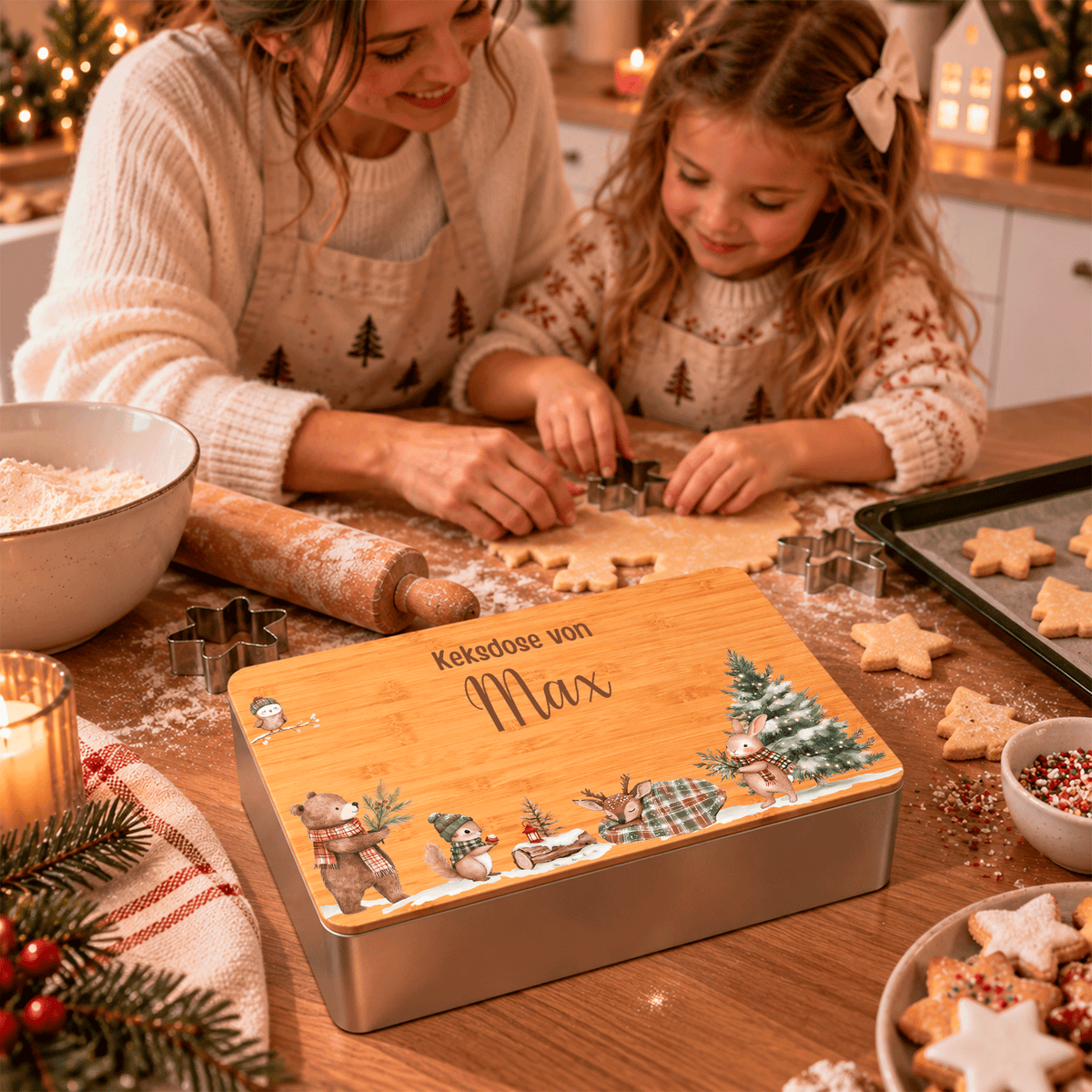 Keksdose personalisiert | Weihnachtsgeschenk - Boho Bärenfreunde