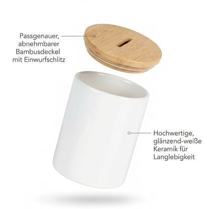 Personalisierte Spardose aus Keramik & Bambusdeckel - Süßer Bär