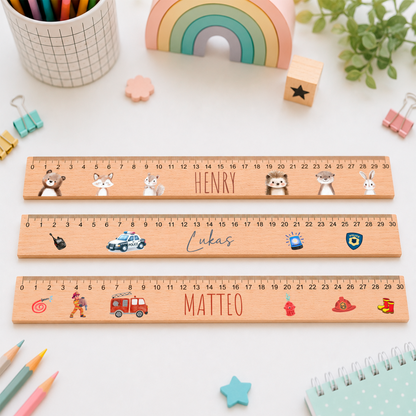 Holzlineal Personalisiert - Geschenk zur Einschulung - Verschiedene Motive