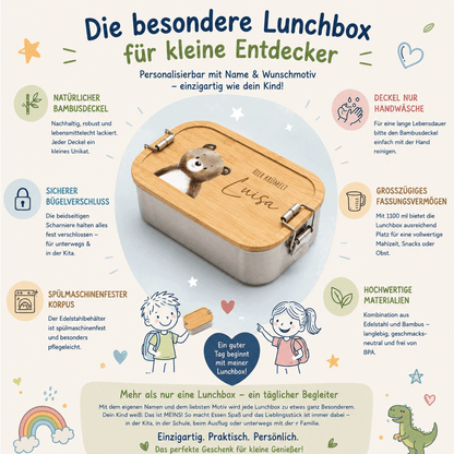 Kita & Schul Starterset - Lunchbox 1100ml & Trinkflasche 500ml - Bär & Luftballons