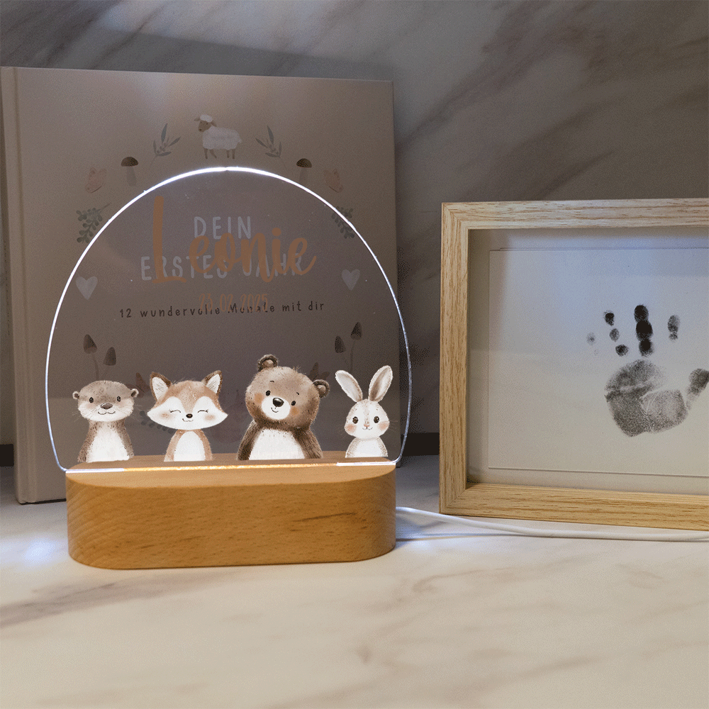 Geschenkset zur Geburt - Personalisierte Erinnerungskiste & Nachtlampe