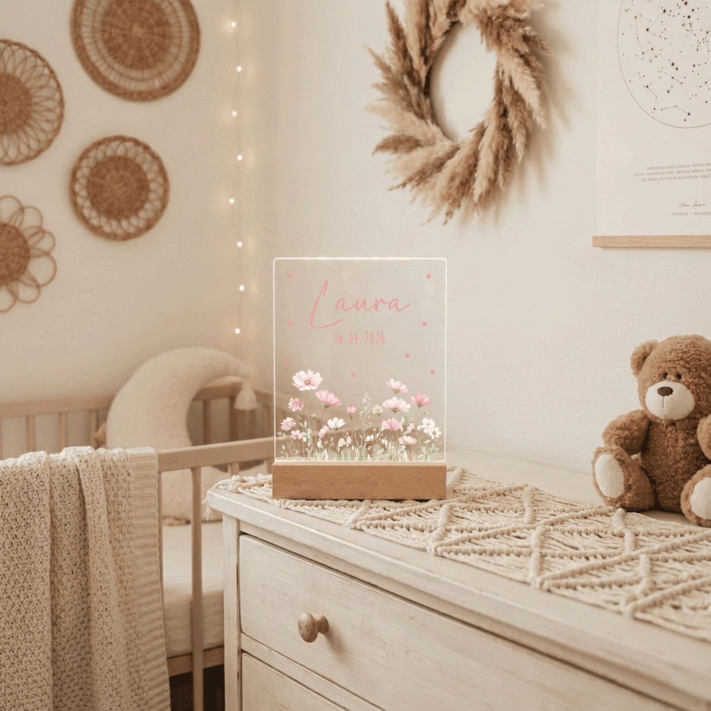 Personalisiertes Nachtlicht LED - Rosa Rosen