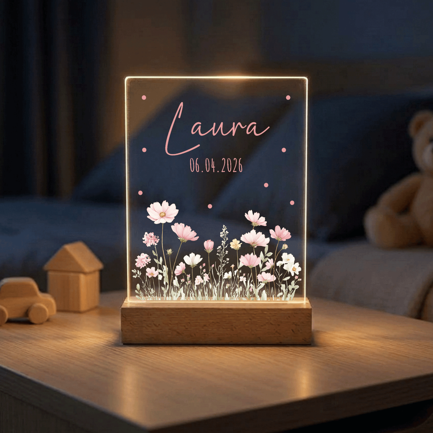 Personalisiertes Nachtlicht LED - Rosa Rosen