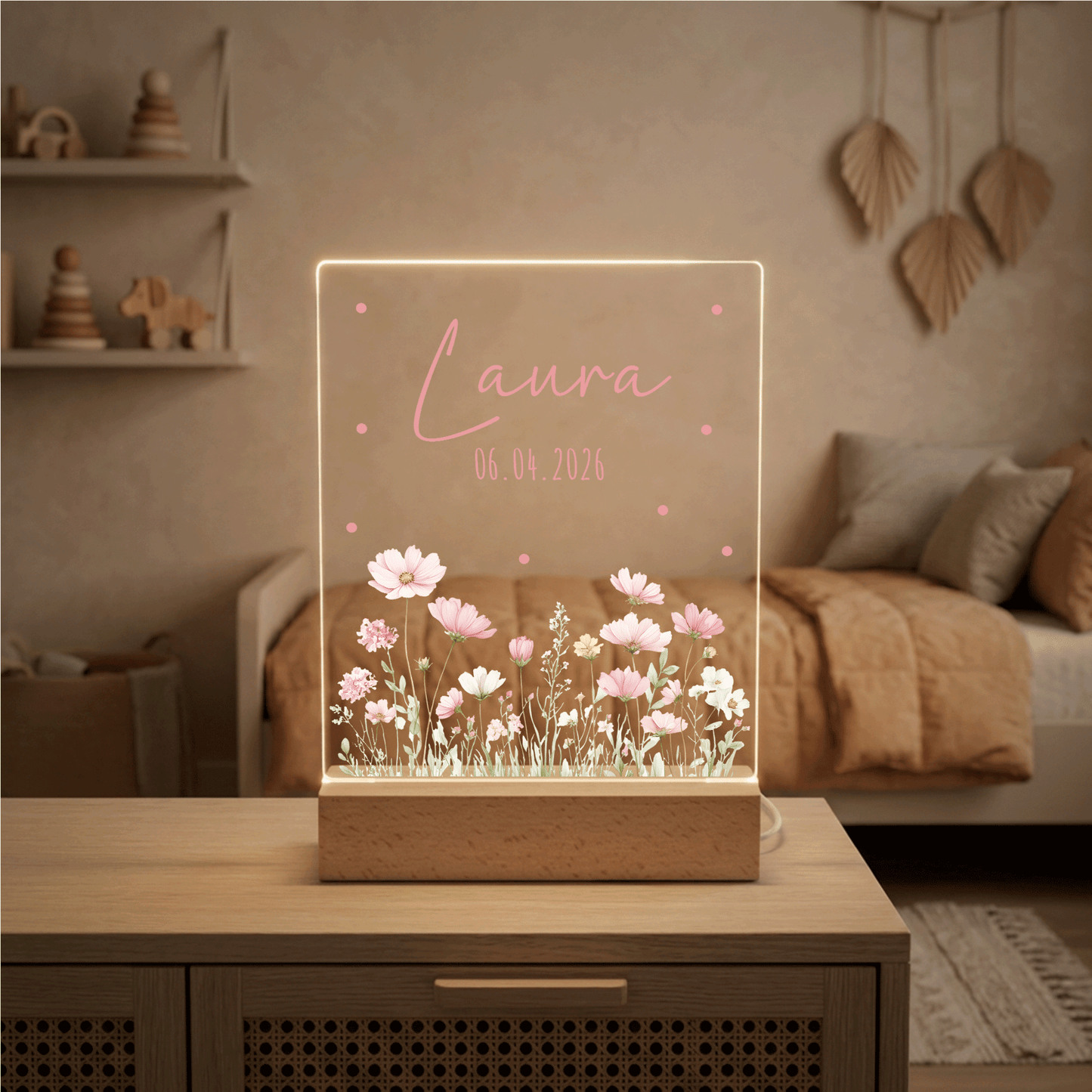 Personalisiertes Nachtlicht LED - Rosa Rosen