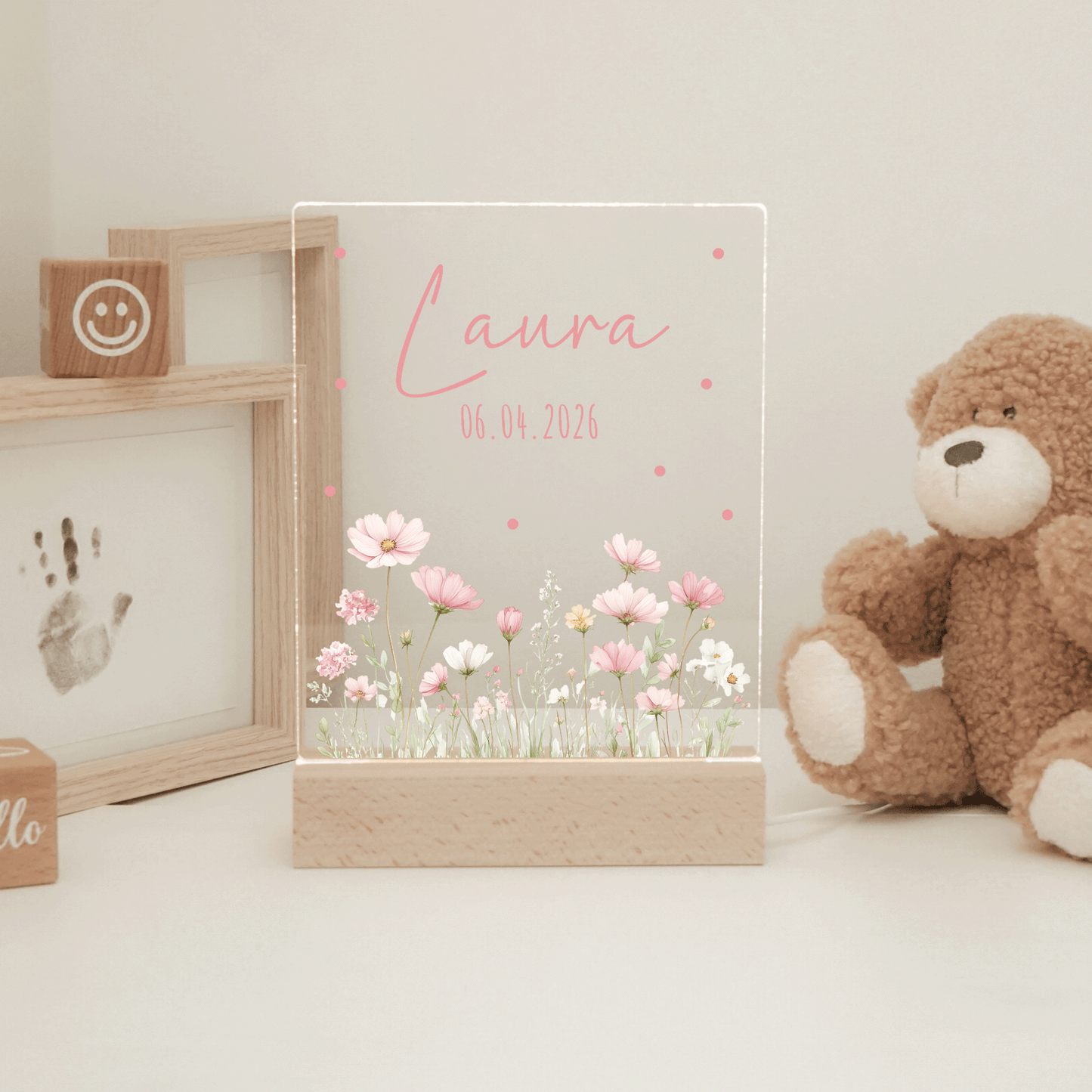Personalisiertes Nachtlicht LED - Rosa Rosen