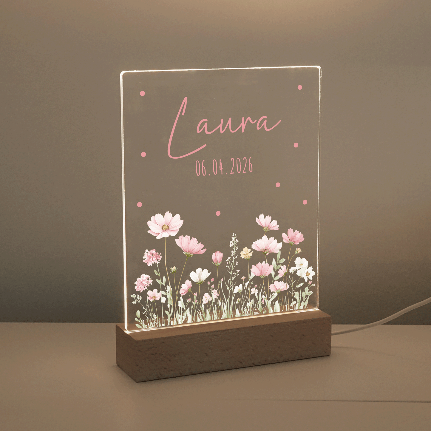 Personalisiertes Nachtlicht LED - Rosa Rosen