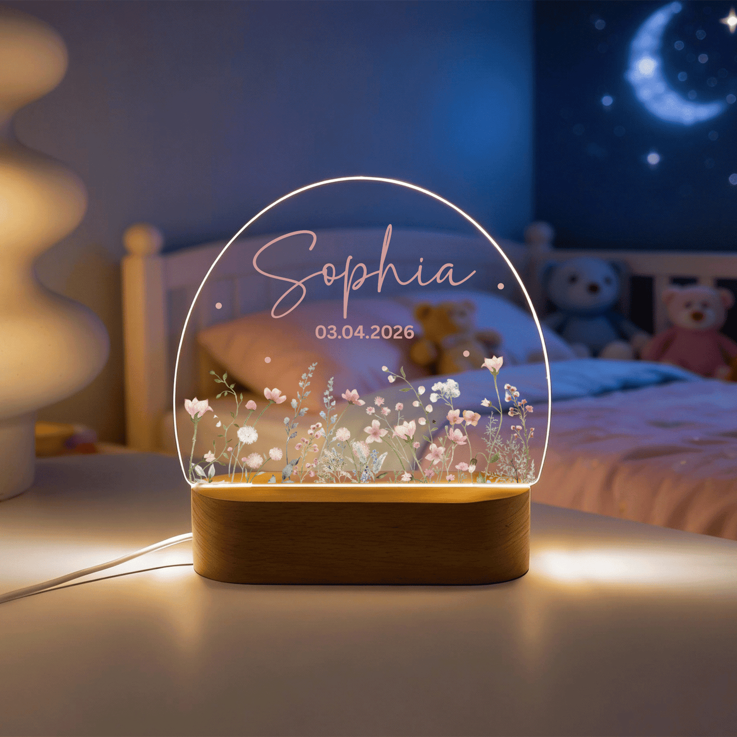 Personalisierte Nachtlampe LED - Blumenmotiv