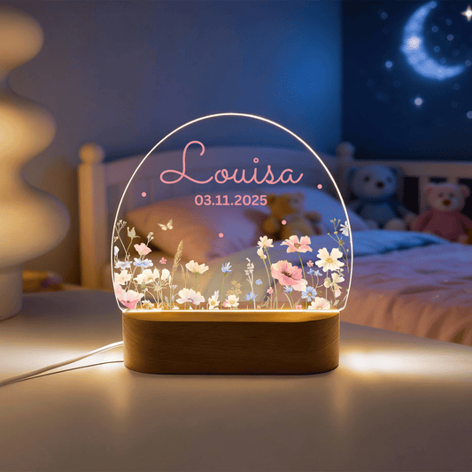 Personalisierte Nachtlampe LED - Blumenmotiv Rosa