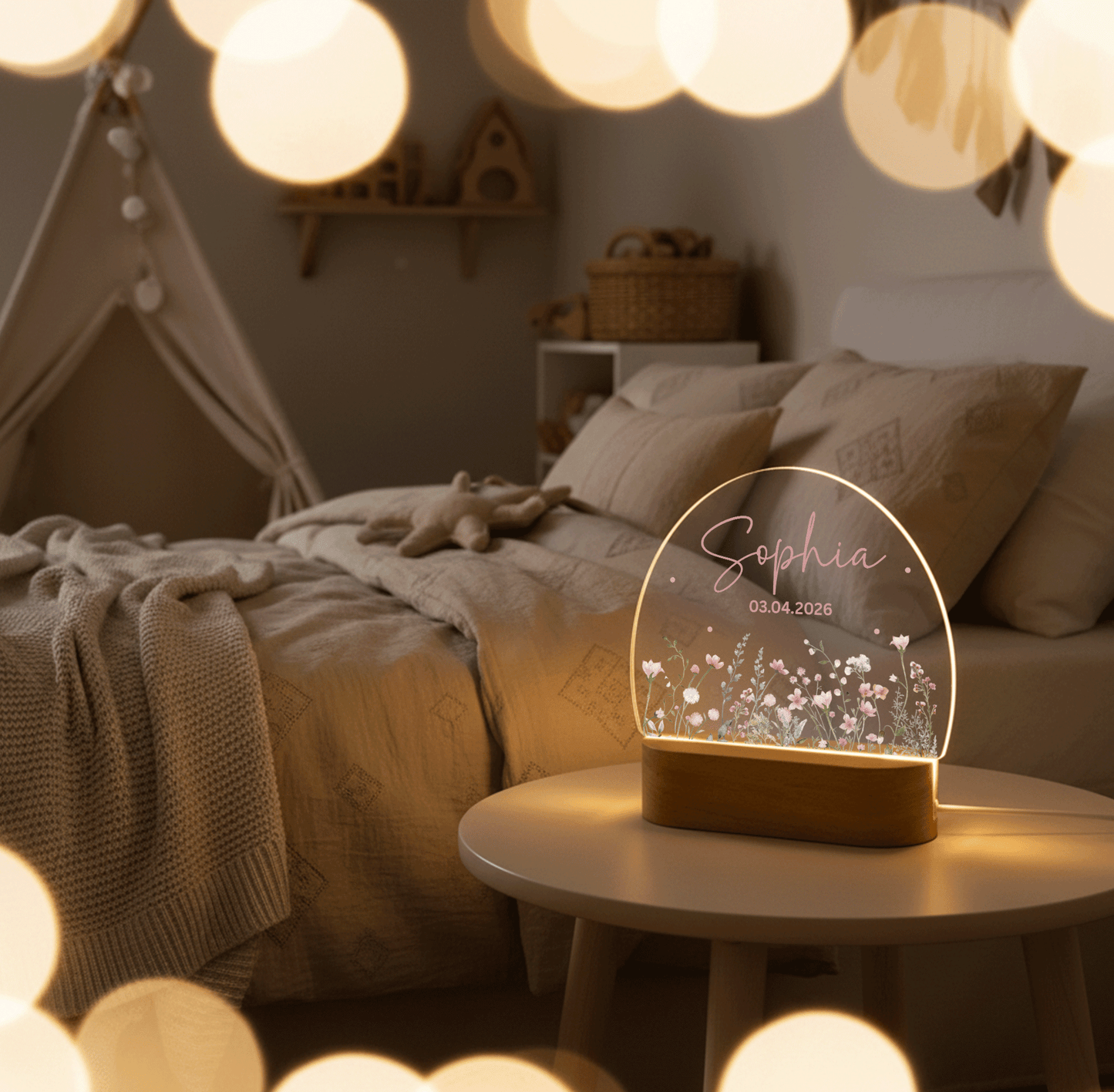Personalisierte Nachtlampe LED - Blumenmotiv