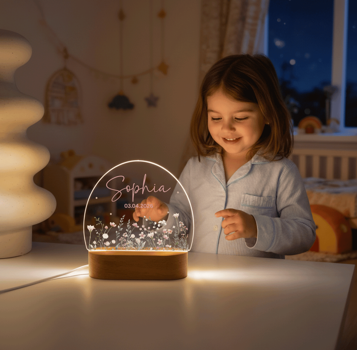 Personalisierte Nachtlampe LED - Blumenmotiv