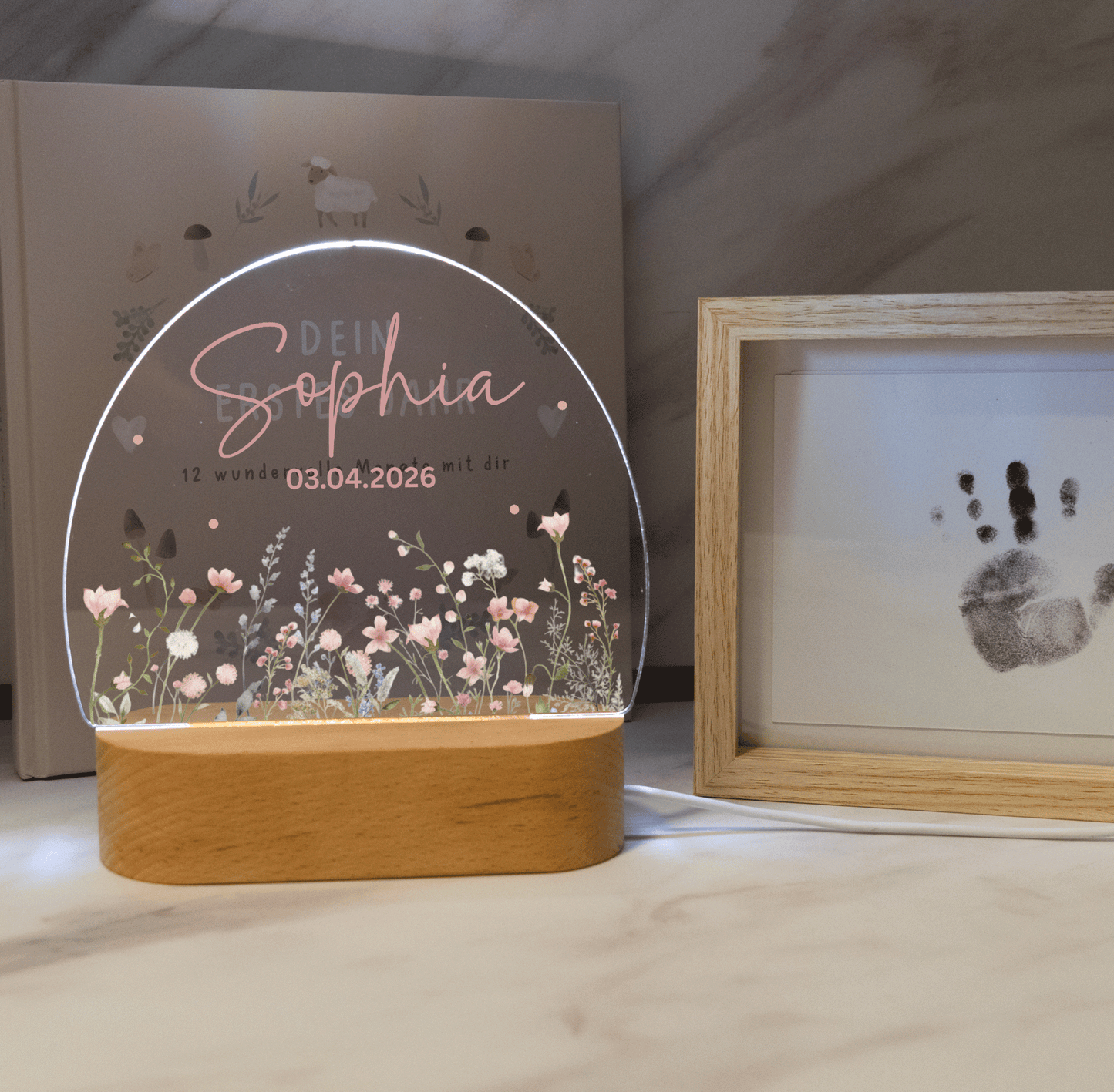 Personalisierte Nachtlampe LED - Blumenmotiv