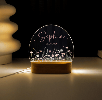 Personalisierte Nachtlampe LED - Blumenmotiv