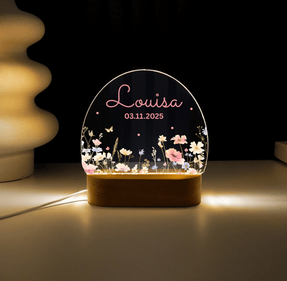 Personalisierte Nachtlampe LED - Blumenmotiv Rosa