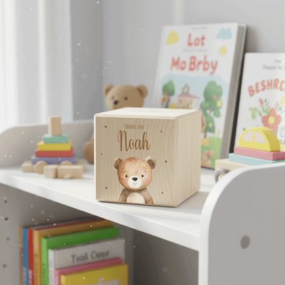 Personalisierte Spardose aus Holz - Süßer Teddybär