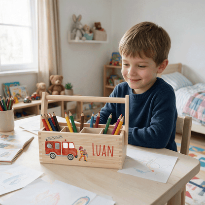 Stiftebox personalisiert - Geschenk zur Einschulung - Feuerwehrmann
