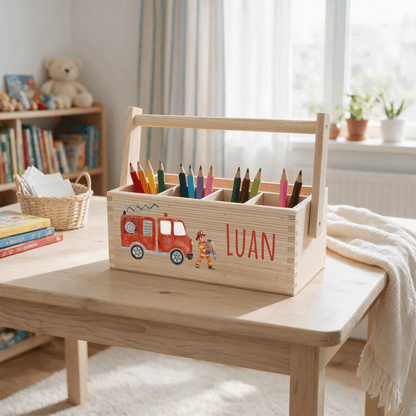 Stiftebox personalisiert - Geschenk zur Einschulung - Feuerwehrmann