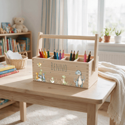Stiftebox personalisiert - Geschenk zur Einschulung - Dinofreunde