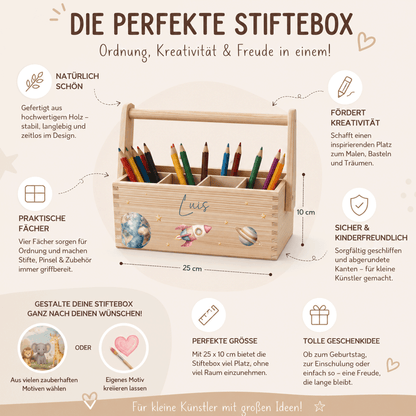 Stiftebox personalisiert - Geschenk zur Einschulung - Weltraum Astronaut