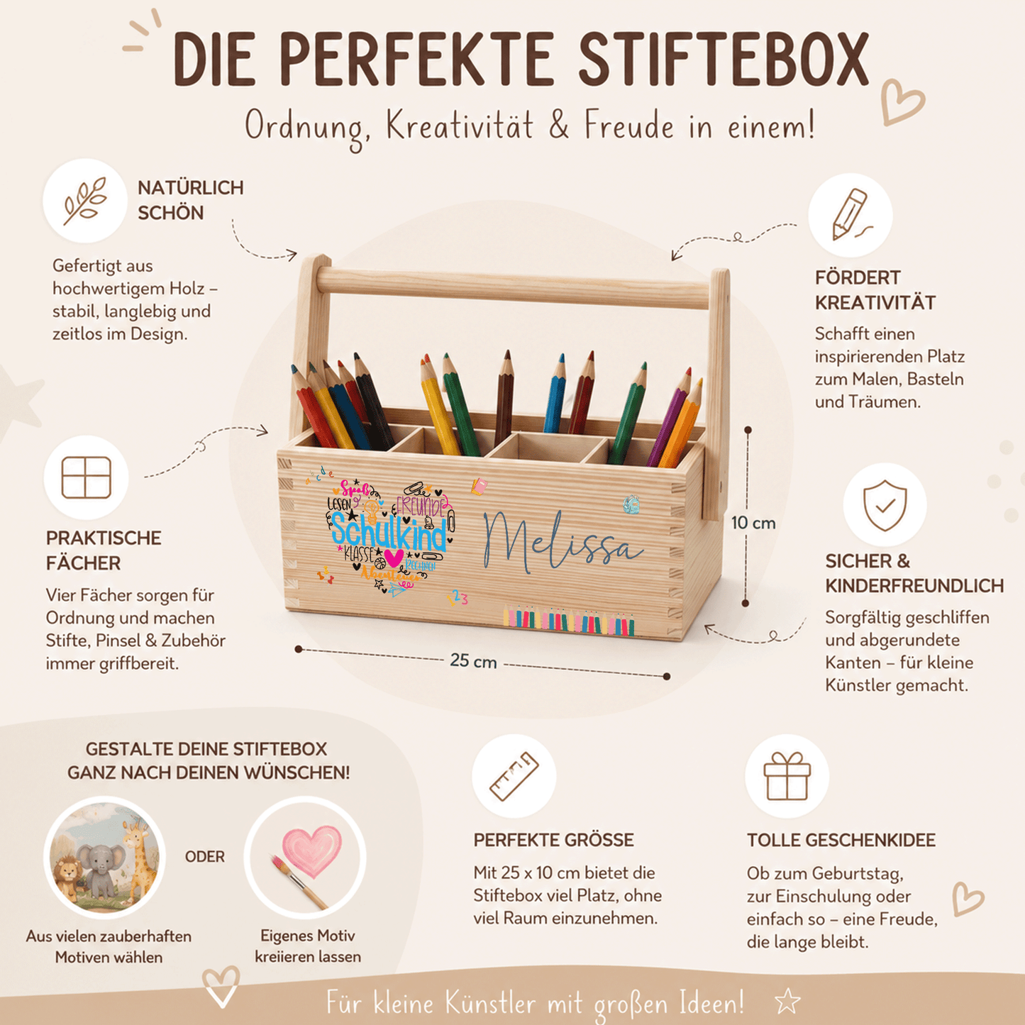 Stiftebox personalisiert - Geschenk zur Einschulung - Schulkind Herz