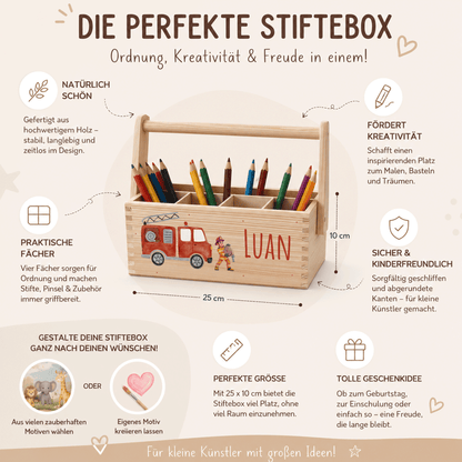 Stiftebox personalisiert - Geschenk zur Einschulung - Feuerwehrmann