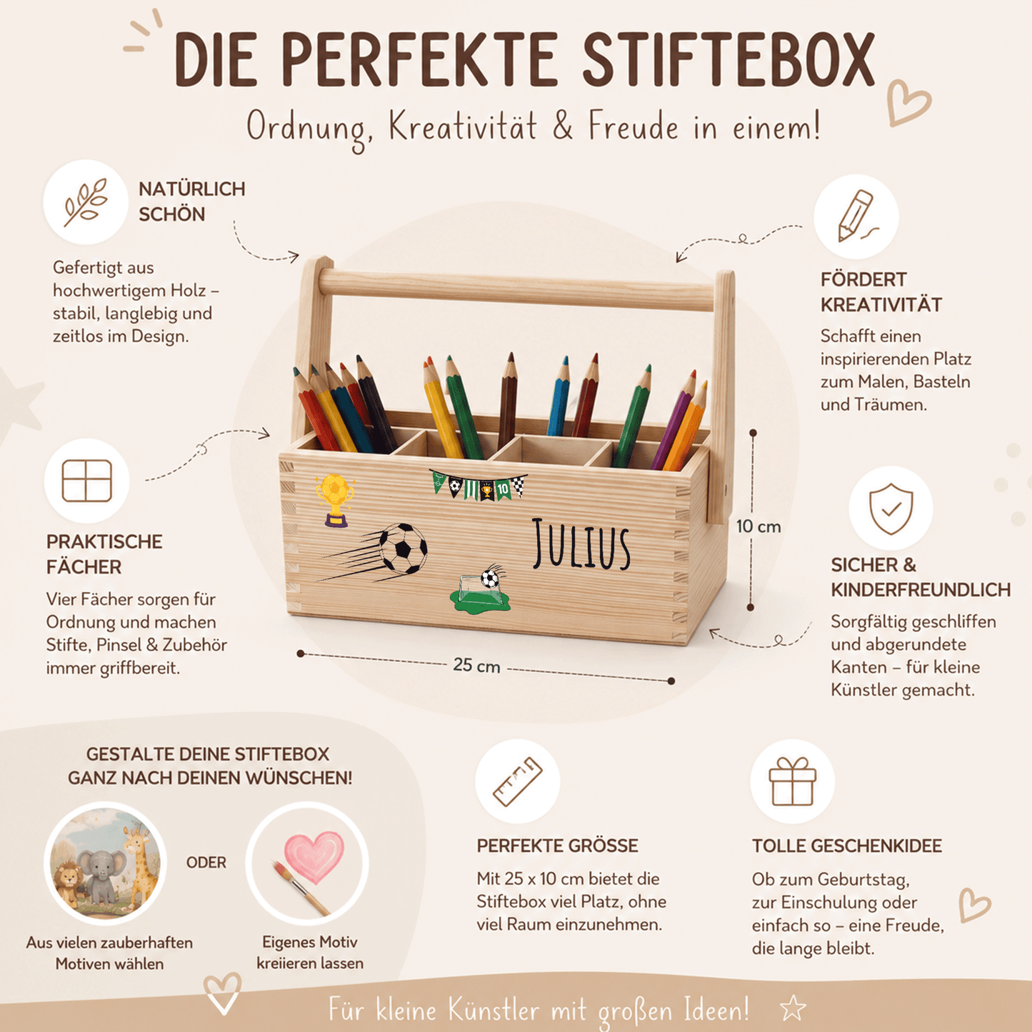 Stiftebox personalisiert - Geschenk zur Einschulung - Fußball