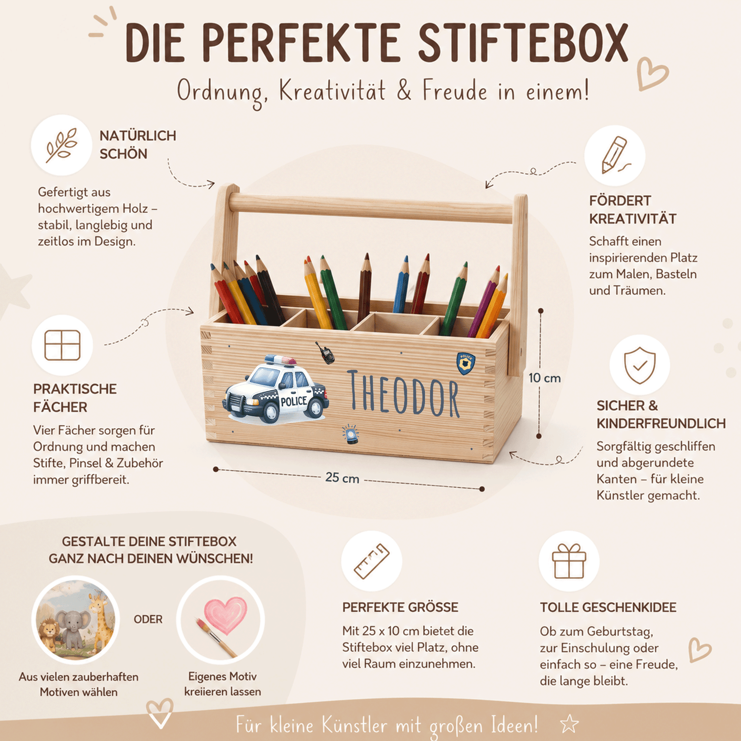 Stiftebox personalisiert - Geschenk zur Einschulung - Polizeiauto