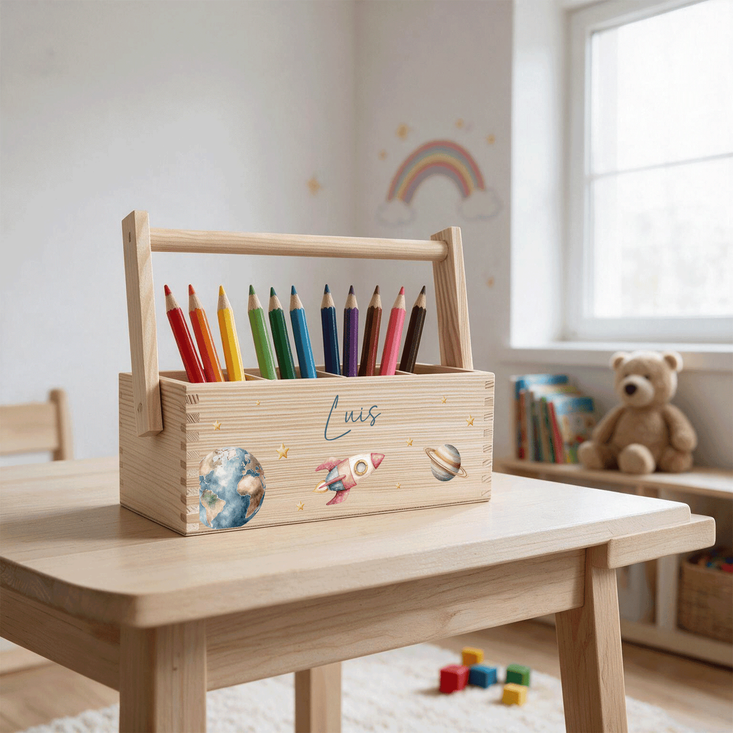 Stiftebox personalisiert - Geschenk zur Einschulung - Weltraum Astronaut