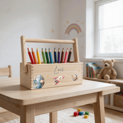 Stiftebox personalisiert - Geschenk zur Einschulung - Weltraum Astronaut