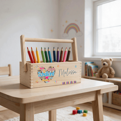 Stiftebox personalisiert - Geschenk zur Einschulung - Schulkind Herz