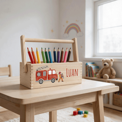 Stiftebox personalisiert - Geschenk zur Einschulung - Feuerwehrmann