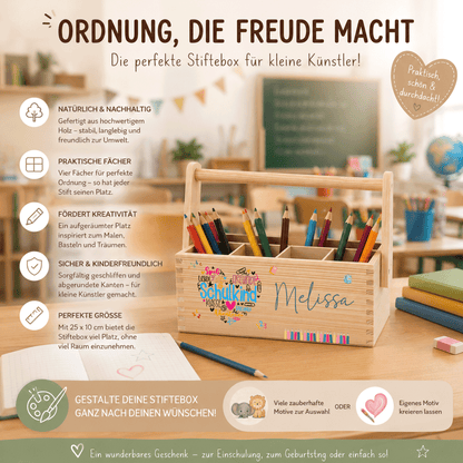 Stiftebox personalisiert - Geschenk zur Einschulung - Schulkind Herz