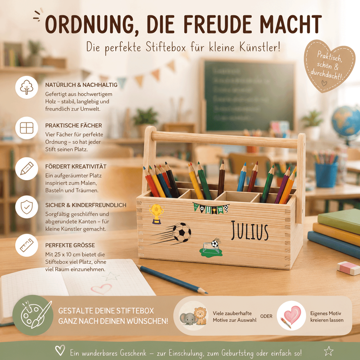 Stiftebox personalisiert - Geschenk zur Einschulung - Fußball