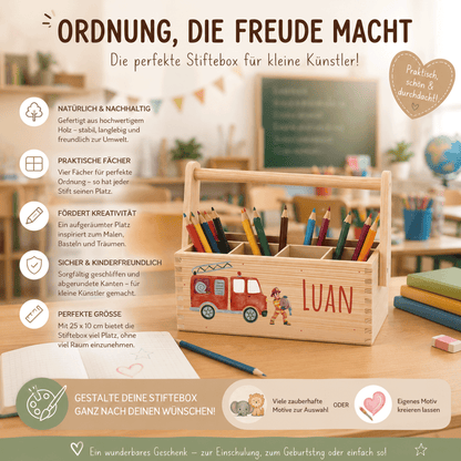 Stiftebox personalisiert - Geschenk zur Einschulung - Feuerwehrmann