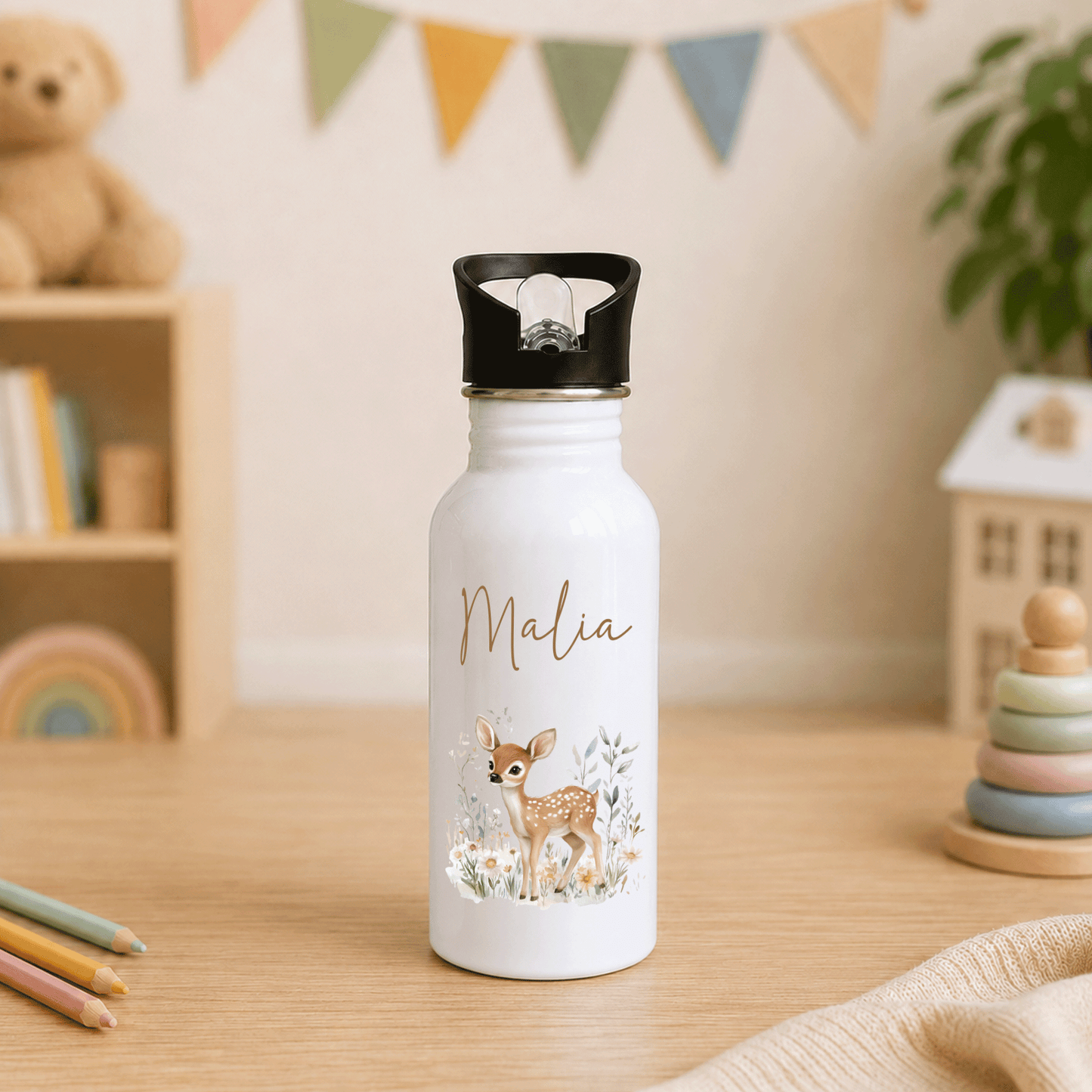 Trinkflasche personalisiert - Süßer Reh