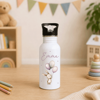 Trinkflasche personalisiert - Hase & Luftballons